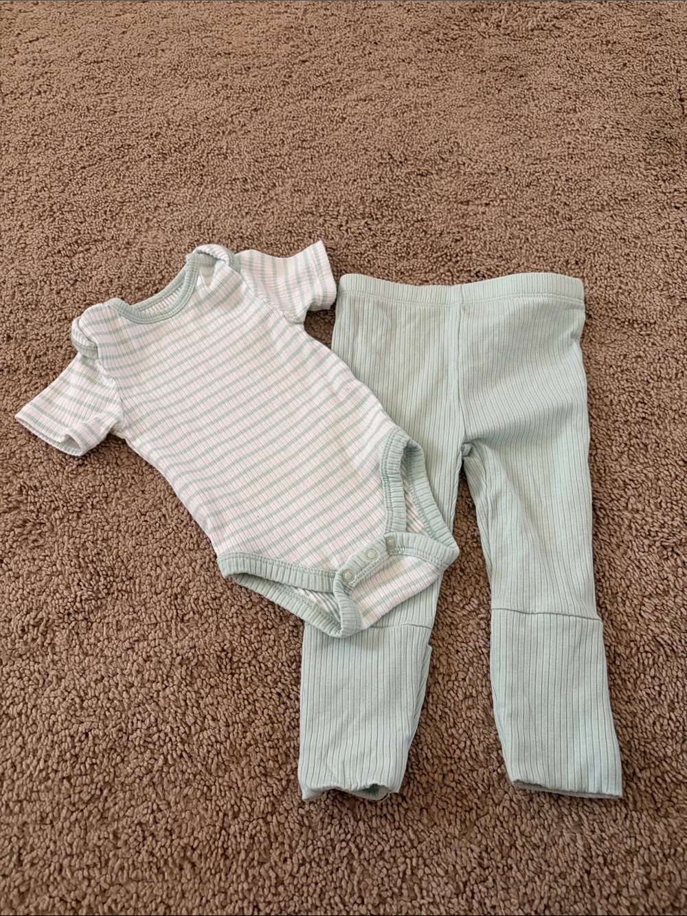 Little Me Mint Green Ribbed Baby Matching Set